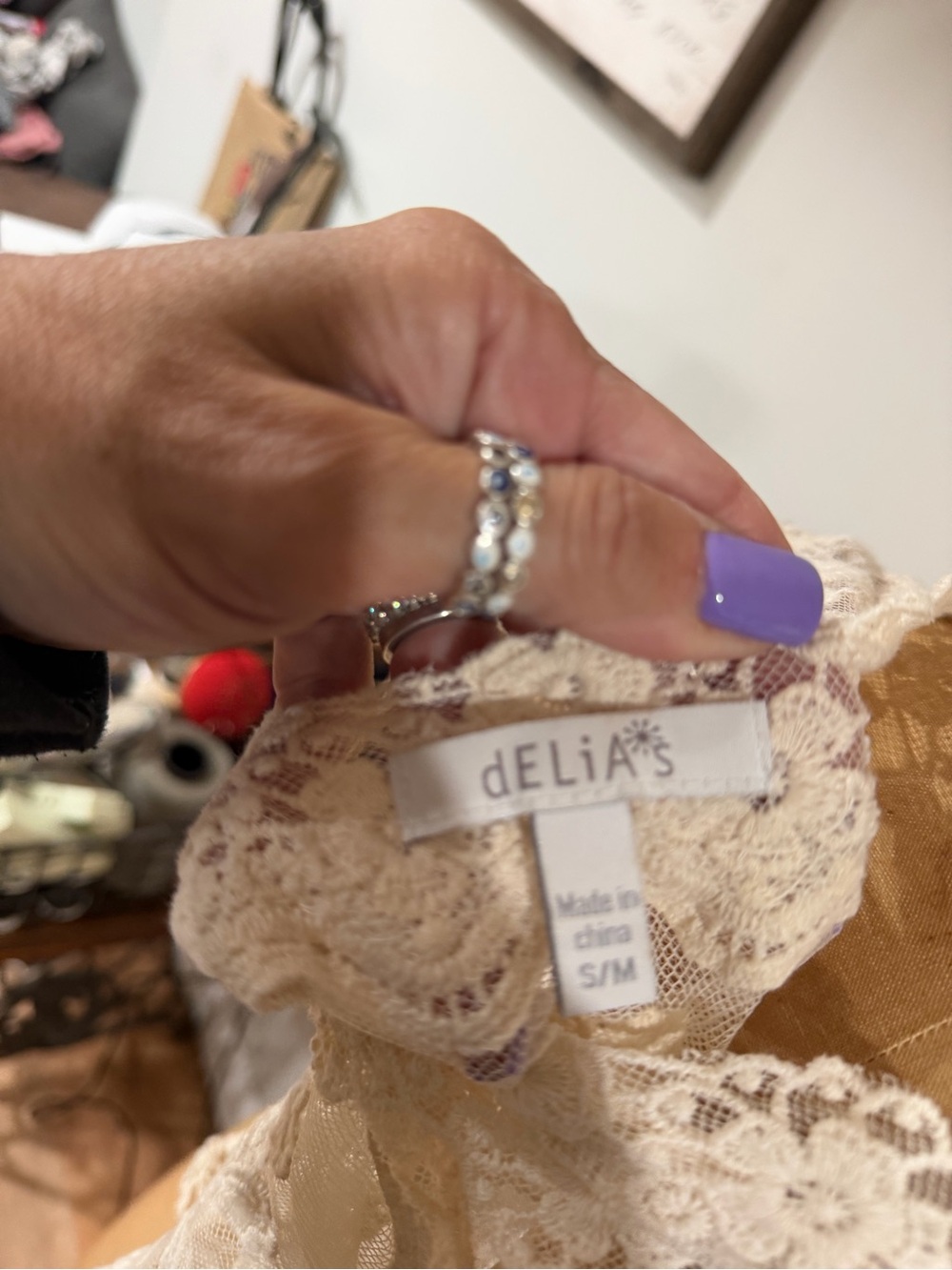dELiA*s Cream Lace Tank with Floral Trim - Picture 3 of 3